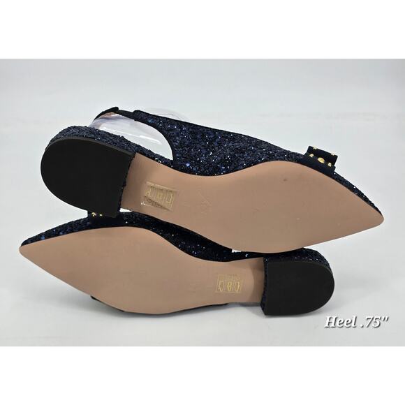 J.Crew Navy Glitter Gwen Slingback Flats with Studded Bow – Size 8 - Picture 6 of 8